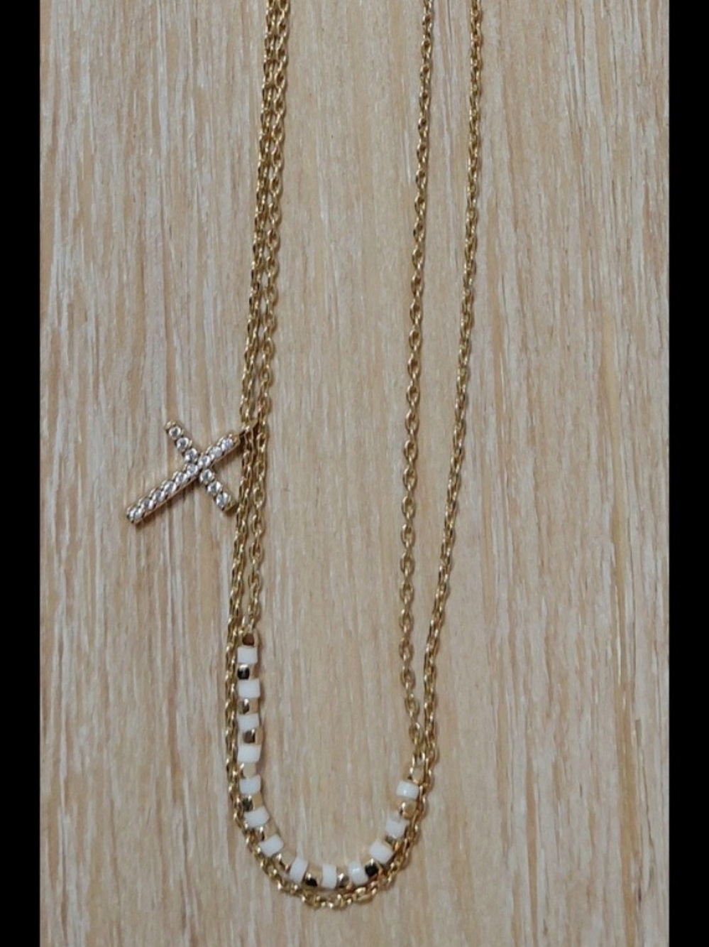 Brandy Melville Gold & White Layered Cross Necklace